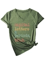 Detail of V-neck dark green heathered t-shirt featuring a stylish side knot at the hem - S / Olive Green