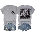 Detail of grey crewneck t-shirt with sports mama print and distressed denim shorts - Light Grey (Black Font)