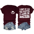 Front and back view of burgundy Sports Mama t-shirt and distressed denim shorts set - Wine Red (White Font)