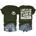 Detail view showing distressed denim shorts paired with a green Sports Mama graphic tee - Army Green (White Font)