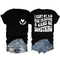 Flat lay of Sports Mama T-shirt and distressed denim shorts showing front and back - Black (White Font)