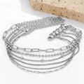 Elegantes 6-teiliges stapelbares Silberketten-Armbandset mit Büroklammer- und Panzergliedern - Silberner Stil (F2400)