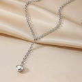 Elegant silver stainless steel Y-shaped necklace with a minimalist heart pendant on silk - Silver (B9248)