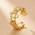 Elegante anello aperto in acciaio inossidabile dorato con design floreale e opaco - Stile Floreale Dorato (B6735)