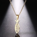 Goldene Edelstahlkette mit Jesus-Fisch-Anhänger und hohlem Ichthys-Design auf schwarzem Grund - Gold (N121)