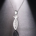 Silberne Edelstahl-Halskette mit Ichthys-Jesusfisch-Anhänger und polierter Gliederkette - Stahlfarben (N122)