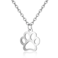 Macro detail of silver stainless steel animal paw print pendant on a sleek O-chain necklace - Silver Paw Style (N416)