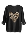 Detail of leopard print heart sweatshirt showing thick warm plush lining at the cuffs - Black