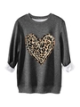 Detail of grey sweatshirt showing warm white fleece lining and leopard heart print - Dark Gray