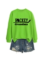 Détail du sweat Hockey Grandma vert fluo avec poignets côtelés et short en denim - Vert Fluorescent (Police Noire)