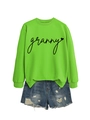 Neon green crewneck sweatshirt with granny heart print and ripped denim shorts set - Fluorescent Green (Black Font)