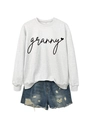 Detail of grey granny heart print sweatshirt and distressed denim shorts flat lay - Off-White (Black Font)