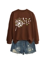 Detail of lucky lettering with dandelion and clover print on brown sweatshirt fabric - Coffee (White Print)