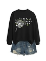 Flat lay of black sweatshirt with lucky clover print and distressed denim shorts ensemble - Black (White Letters)