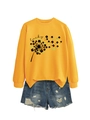 Close-up of yellow lucky sweatshirt with four-leaf clover print and denim shorts - Yellow (Black Letters)