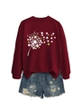 Detail of burgundy lucky clover dandelion sweatshirt with casual denim shorts - Wine Red (White Letters)