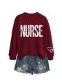 Detail view of burgundy nurse future sweatshirt with heart stethoscope embroidery - Wine Red Sweatshirt (White Text)