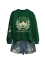 Detail of Velaris City of Starlight dark green sweatshirt with moon phase sleeve print - Dark Green