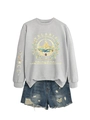 Detail of Velaris City of Starlight sweatshirt with mountain graphic and moon phase print - Gray