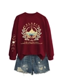 Flat lay of Velaris City of Starlight burgundy sweatshirt and denim shorts - Burgundy