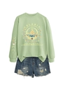 Velaris sweatshirt and ripped denim shorts set displayed on a clean white background - Olive Green