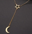 Elegante collar en forma de Y chapado en oro con colgantes de estrella y luna - Dorado (N483)