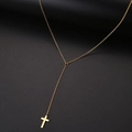 Collana a Y dorata minimalista con pendente a croce lucida su superficie scura - Colore Oro (N441)