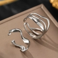 Minimalist silver wavy layered rings set on brown display box for women style - Two-Piece Set / Silver Style (C6188)