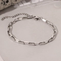 Minimalist silver chain bracelet featuring rectangular links and adjustable lobster clasp - Silver (C4258)