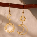 Bohemian gold sun and moon earrings with asymmetrical celestial geometric design - Golden Yellow Style (B1133)