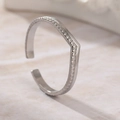 Minimalist double layer V-shaped open ring with silver beaded texture on marble - Silver V-Shaped Beaded Style (C1470)