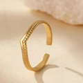 Detail view of gold V-shaped open ring featuring elegant beaded texture and smooth metal finish - Gold V-Shaped Beaded Style (C1469)