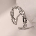 Minimalist silver beaded twisted open ring made of stainless steel on white stone - Silver Beaded Chain Style (C3342)
