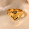 Adjustable golden heart ring with polished concave design on silk background - Gold Style (C3363)