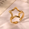 Macro shot of gold hollow star adjustable ring with a polished metallic finish - Gold Hollow Star Style (C3375)
