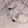 Minimalist silver hollow star open ring in adjustable stainless steel for women - Silver Hollow Star Style (C3376)