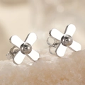 Elegant stainless steel X-shaped cross stud earrings with central metal bead detail - X-Shaped Cross Style (N6494) / Silver