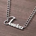 Personalisierte Namenskette aus Edelstahl mit Jessica-Schriftzug und robuster Panzerkette - Jessica Name Design (T14) / 45cm+5cm / Silber