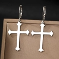 Orecchini vintage a croce in argento con chiusura a monachella per uomo e donna - Croce d'Argento (C3922)