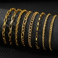 Assortiment gouden roestvrijstalen grove kettingen, inclusief Cuban, Figaro en touwstijlen - Gouden Multi-Stijl Ketting (N3621)