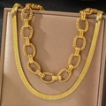 Double-layered gold-plated stainless steel snake and chunky link chain necklace for women - Gold Layered Style (N3723)