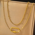Elegante gouden dubbellaagse ketting met kralenketting en ovale gesphanger voor dames - Goud (C5385)