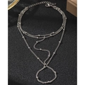 Layered silver bead chain bracelet and ring hand chain set for women on black texture - Silver Style (C6274)