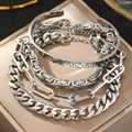 Set di bracciali in acciaio inossidabile argento con maglie cubane e a graffetta - Argento (N8962)