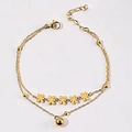Double-layered golden stainless steel daisy anklet with spherical pendant on white background - Gold Style (B4247)