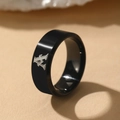 Polished black stainless steel signet ring featuring a silver letter A engraving - Letter A