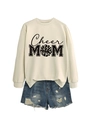 Détail du sweat crème avec imprimé Cheer MOM et ourlet à fentes latérales - Sweat-shirt Sable (Imprimé Noir)