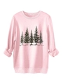 Detail of pink sweatshirt featuring Winter Wonderland forest print and ribbed cuffs - Pink