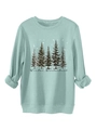 Detail of light green sweatshirt with Winter Wonderland pine tree print and ribbed cuffs - Light Green