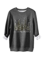 Close-up of charcoal grey sweatshirt with winter forest print and soft fleece lining - Dark Gray